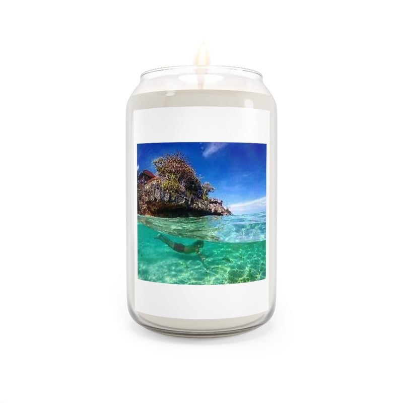 " Under Water Scenery " Design Scented Candle, 13.75oz Holiday Gift Birthday Gift Comfort Spice Scent, Sea Breeze Scent, Vanilla Bean Scent Home Decor