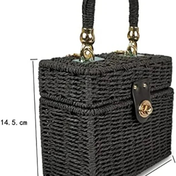 Handwoven Rattan vintage purse Bag Natural Chic Casual Handbag Beach Sea tote Basket Straw vacation Bag - Findsbyjune.com