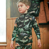 Two Piece Thermal Underwear Black With Dinosaur Print For Kids Winter Cold Season