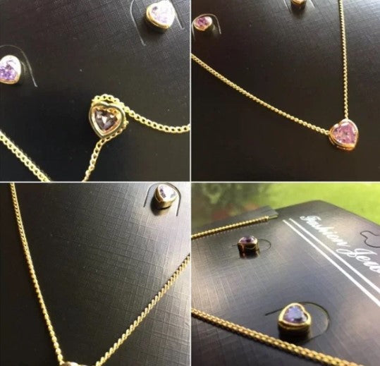 New Purple Crystal Gemstone Necklace Earrings Set. Women's Fashion Jewelry - Findsbyjune.com