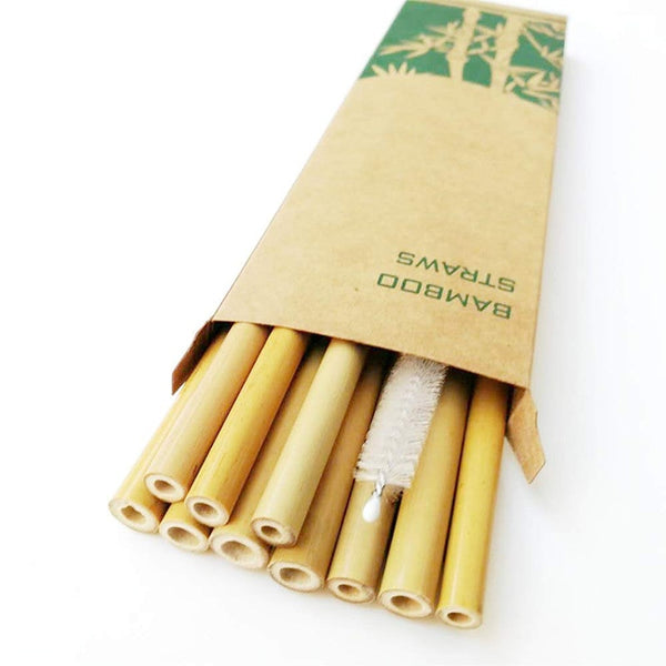 Set of 10 Natural organic bamboo straw set reusable, biodegradable and natural