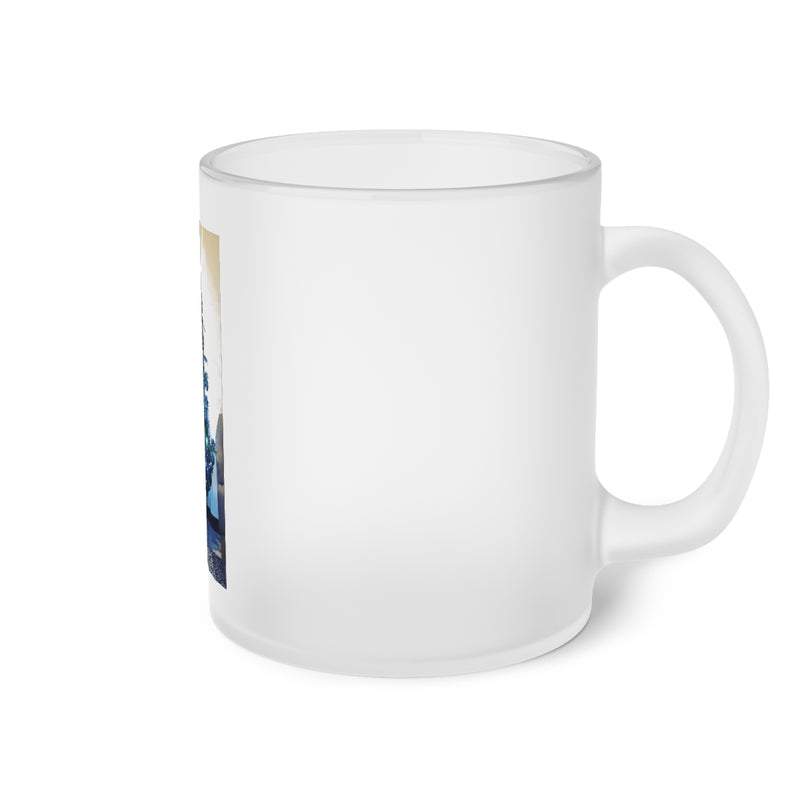 " Blue Christmas Tree " Design Frosted Glass Mug Birthday Gift Holiday Gifts Coffee Tea Home Decor