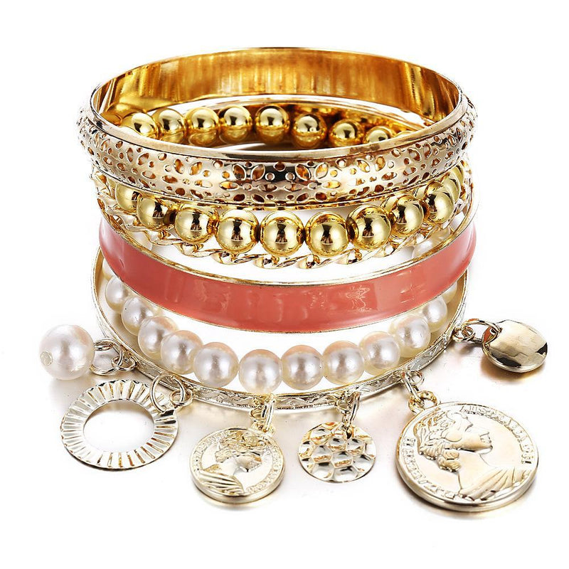4 Piece Coral Bracelet Set 18K Gold Plated Bracelet