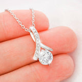 CARD#8- " To My Girlfriend " 18K White Gold Plated Ribbon Love Necklace made with Crystals