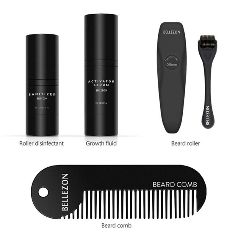 4 Pcs/set Men Beard Growth Kit Hair Growth Enhancer Thicker Oil Nourishing  Leave-in Conditioner Beard Grow Set with Comb
