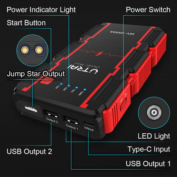 UTRAI 1000A Jump Starter Power Bank Starting Device Portable Charger Emergency Booster 12V Car Battery Jump Starter