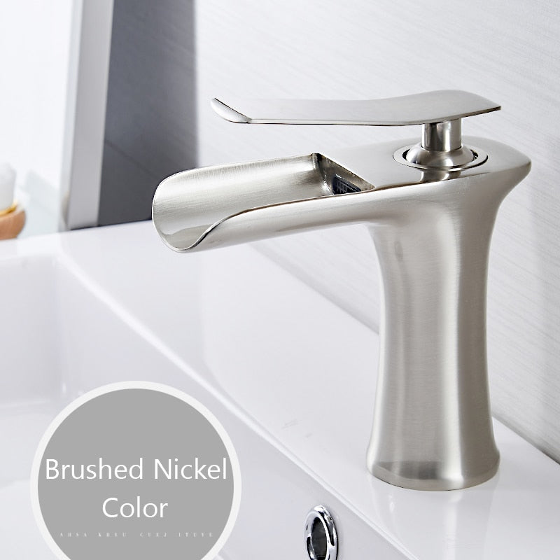 Basin Faucets Waterfall Bathroom Faucet Single handle Basin Mixer Tap Bath Antique Faucet Brass Sink Water Crane Silver