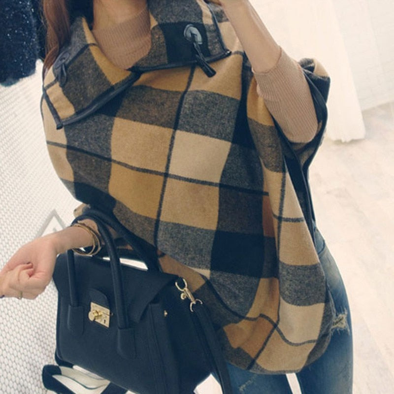 New Fashion Winter Warm Plaid Ponchos And Capes For Women Oversized Shawls and Wraps Cashmere Pashmina F - Findsbyjune.com