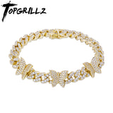TOPGRILLZ Butterfly Chain 8MM Cuban Chain Bracelet Iced Out Cubic zirconia Bracelet Hip Hop Charm Jewelry For Gift 7&quot;8&quot;