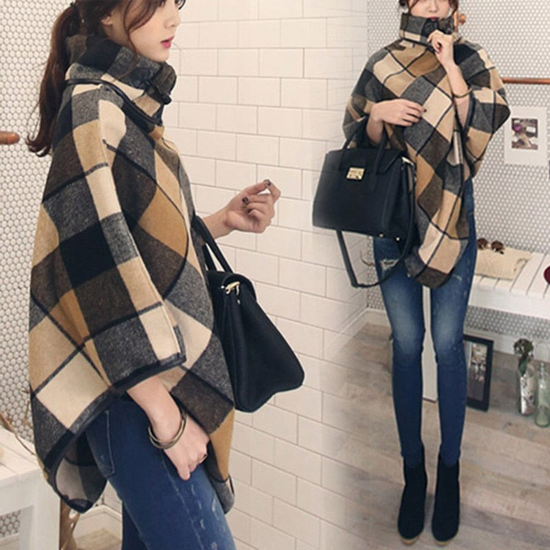 New Fashion Winter Warm Plaid Ponchos And Capes For Women Oversized Shawls and Wraps Cashmere Pashmina F - Findsbyjune.com