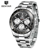 BENYAR Sports Men Quartz Wrist Watch 3Bar Waterproof Stainless Steel Watch for Men Luxury Fashion Chronograph