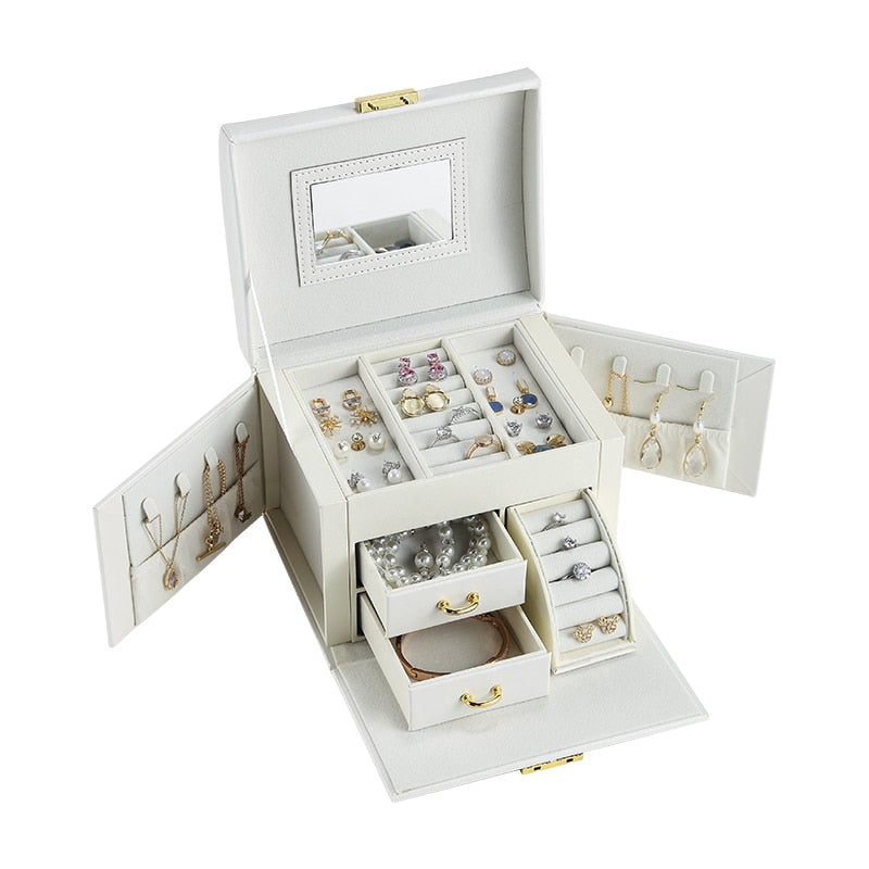 Casegrace Large Jewelry Box PU Leather Necklace Earrings Rings Bracelets Jewellery Storage Case Organizer for Women Gift Casket