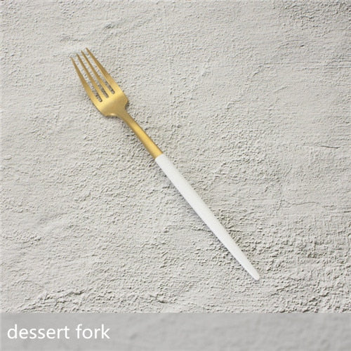 White Gold Cutlery Set Western 18/10 Stainless Steel Tableware Home Spoon Fork Knife Chopsticks Kit Dinnerware Sets tableware