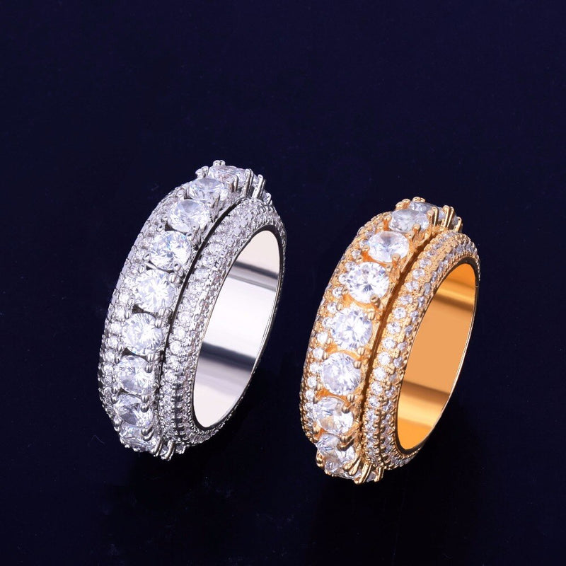 Rotating Men Ring Copper Charm Gold Color Cubic Zircon Fashion Hip-Hop Jewelry