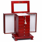 ROWLING Fashion Large Classic Wooden Storage Boxes Bins Luxury Jewelry Box Earring Bracelets Organizer 6 Drawers Mirror