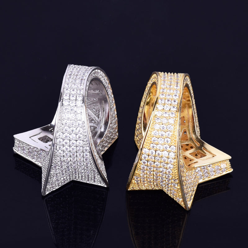 Bubble Letter Men Star Rings Charm Gold Color Full Zircon Fashion Hip Hop Rock Jewelry