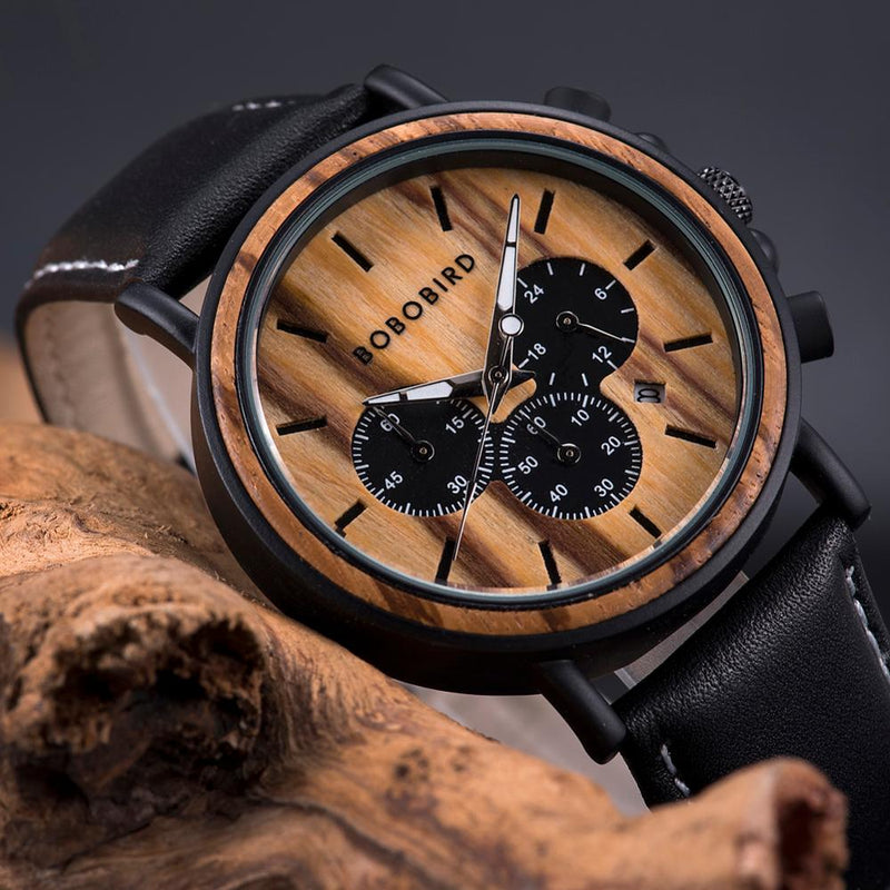 BOBO BIRD Men Watch Wood Watches Women Timepieces Chronograph Military Quartz Wristwatches