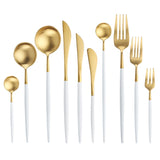 White Gold Cutlery Set Western 18/10 Stainless Steel Tableware Home Spoon Fork Knife Chopsticks Kit Dinnerware Sets tableware