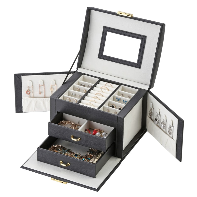 Casegrace Large Jewelry Box PU Leather Necklace Earrings Rings Bracelets Jewellery Storage Case Organizer for Women Gift Casket