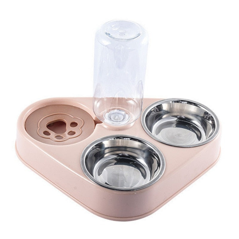 500ML Dog Bowl Cat Feeder Bowl With Dog Water Bottle Automatic Drinking Pet Bowl Cat Food Bowl Pet Stainless Steel Double 3 Bowl