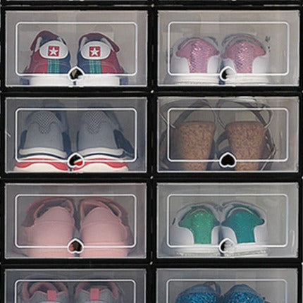 6 Packs Transparent Shoe Box Shoes Organizers Plastic Thickened Foldable Dustproof Storage Box Stackable Shoe Cabinet
