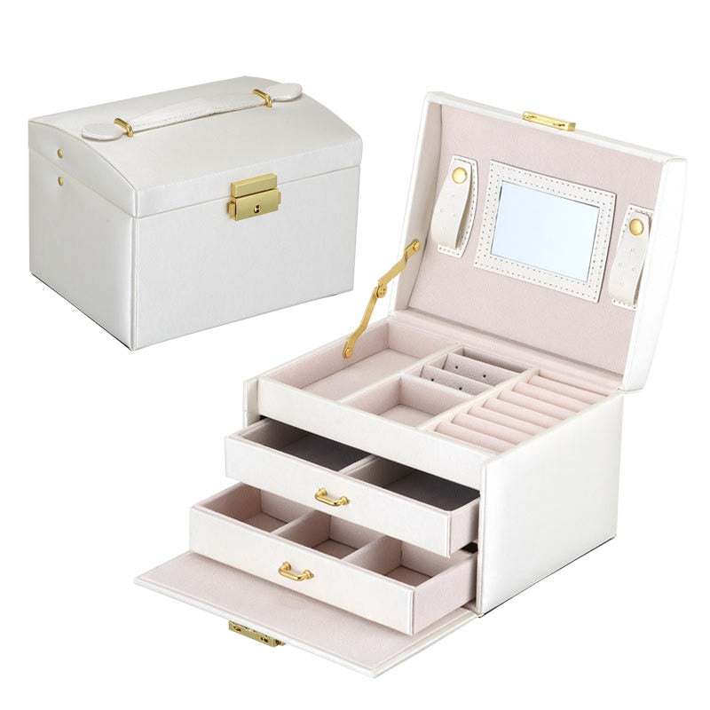 Hot Sale Luxury Jewelry Box Organizer Large PU Leather Drawer Jewellery  Earring Ring Necklace Storage Case Girls Gift Casket