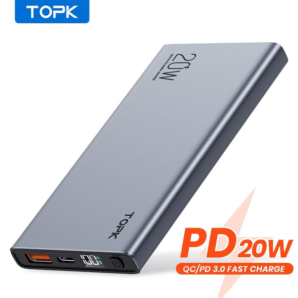 TOPK I1006P Power Bank 10000mAh Portable Charger LED External Battery PD Fast Charging PoverBank For iPhone 14 Pro Max 13 Xiaomi