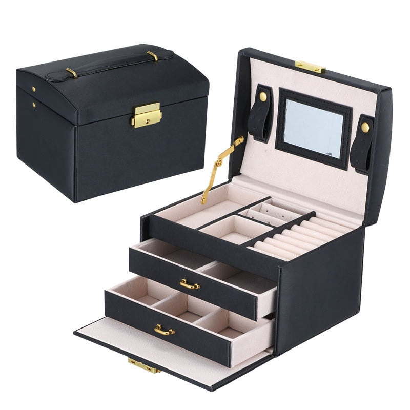 Hot Sale Luxury Jewelry Box Organizer Large PU Leather Drawer Jewellery  Earring Ring Necklace Storage Case Girls Gift Casket