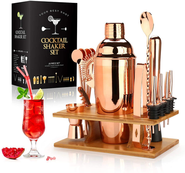 Cocktail Shaker Making Set,16pcs Bartender Kit For Mixer Wine Martini, Stainless Steel Bars Tool, Home Drink Party Accessories
