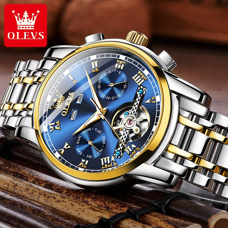 OLEVS Original Watch For Men Automatic Mechanical Watch Top Brand Luxury Tourbillon Wristwatch Classic Male Black Watches  6607