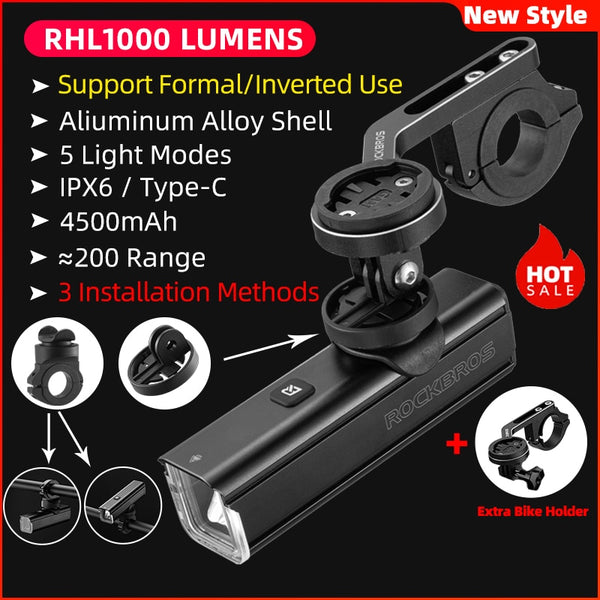 ROCKBROS Bicycle Light Type-C Rechargeable Light  MTB Road Bike Light LED Flashlight IPX6 Cycling Outdoor Headlight Accessories