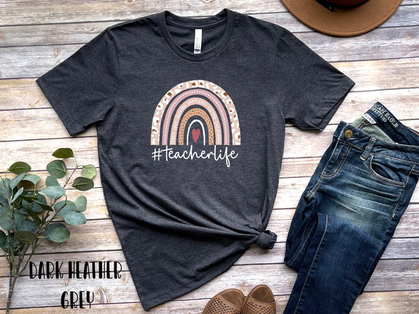 Teach Love Inspire Leopard Rainbow Short Sleeve Shirt, Teacher Life Shirt
