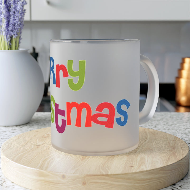' Merry Christmas " Print Design Frosted Glass Mug Birthday Gift Holiday Gifts Coffee Tea Home Decor