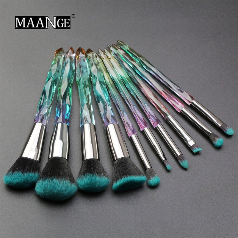 10 pieces Crystal and Diamond transparent handle Cosmetic brushes