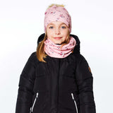Jersey Neck Tube With Printed Flowers Peach Pink And Black For Kids Winter Cold Season