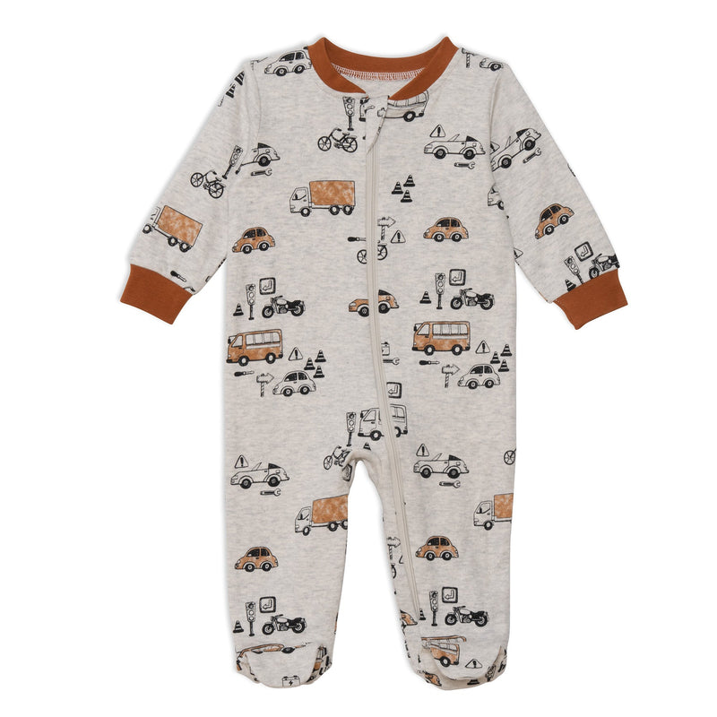 Organic Cotton One Piece Pajamas With Printed Automobiles Design For Baby