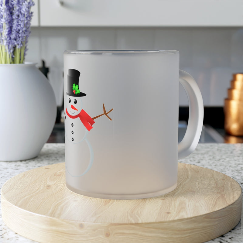 " Snow Man " Design Frosted Glass Mug Birthday Gift Holiday Gifts Coffee Tea Home Decor