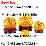 Yellow Crystal Glaze Chinese Fengshui Dragon Treasure Bowl Statue