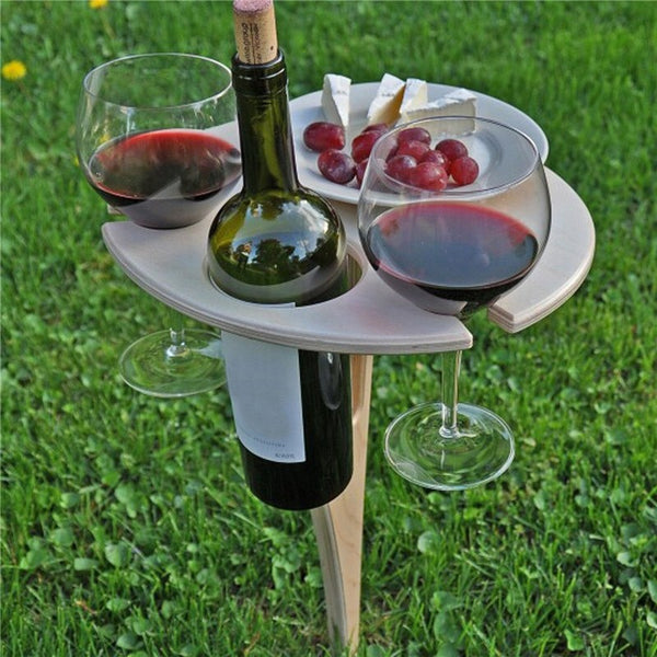 Mini Wooden Picnic Wine Table with Foldable Round Desktop