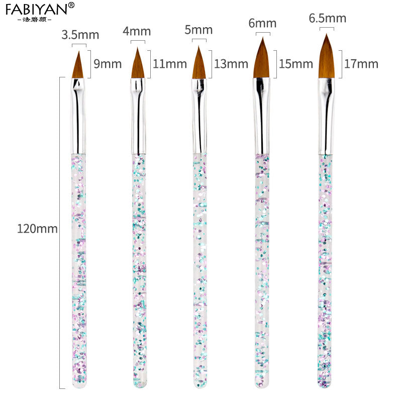5Pcs/set 11/13/15/17/19mm Nail Art Crystal Brush UV Gel Builder Painting Dotting Pen Carving Tips Manicure Salon Tools