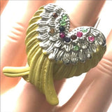 Brand new big chunky adjustable ring 💍 fashion jewelry for Women's & ladies. Yellow angel 😇 wings design silver with colorful 💎 gemstones. - Findsbyjune.com