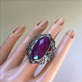 Brand-new big chunky adjustable statement ring 💍 fashion jewelry. 💎 this has a beautiful purple gemstone oval design in the middle. - Findsbyjune.com