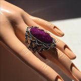Brand-new big chunky adjustable statement ring 💍 fashion jewelry. 💎 this has a beautiful purple gemstone oval design in the middle. - Findsbyjune.com