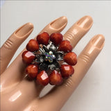 Brand-new big chunky adjustable statement ring 💍 fashion jewelry. 💎 Red orange 🍊 floral design. Women's Ladies Fashion Jewelry - Findsbyjune.com