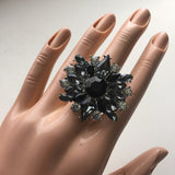 Brand-new big chunky adjustable ring 💍 for women & Ladies. fashion jewelry. 💎 Black very pretty with gemstones and rhinestones sparkly and shiny. Women's Ladies Fashion Jewelry - Findsbyjune.com